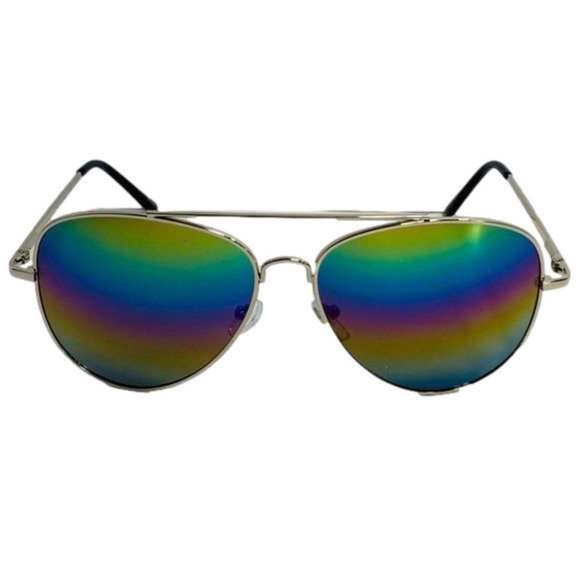 6068 | Silver Frame Rainbow Lens Aviator Sunglasses - Picture 1 of 5